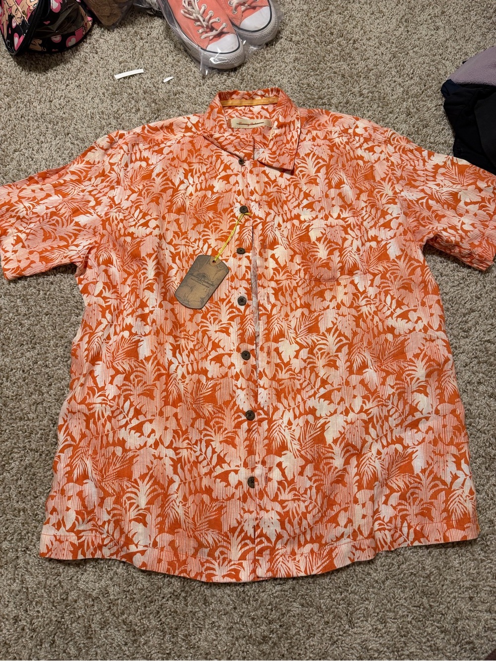 Tommy Bahama Orange Floral Short-Sleeve Button-Down Shirt